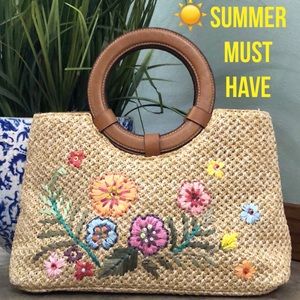 Summer Must Have-Rattan Bag with Floral Detail-12x6x4